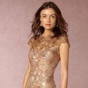 BHLDN Tadashi Shoji Bronze Copper Floral Lace Overlay Dress NWT